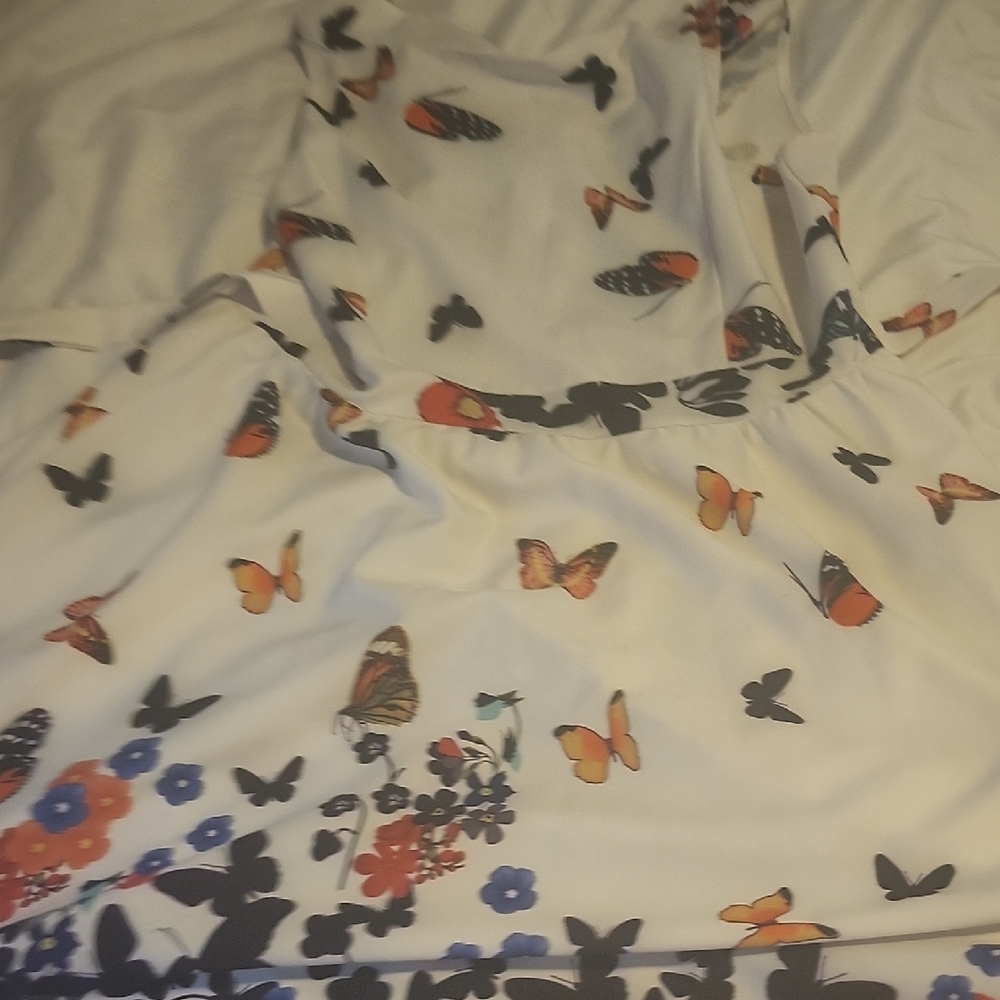 SHEIN White High Low Dress with Butterfly Print